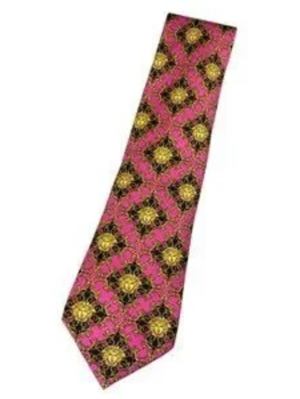 Authentic Versace tie, with Gold Versace Lion - Classic Vintage Tie Pink-Gold
